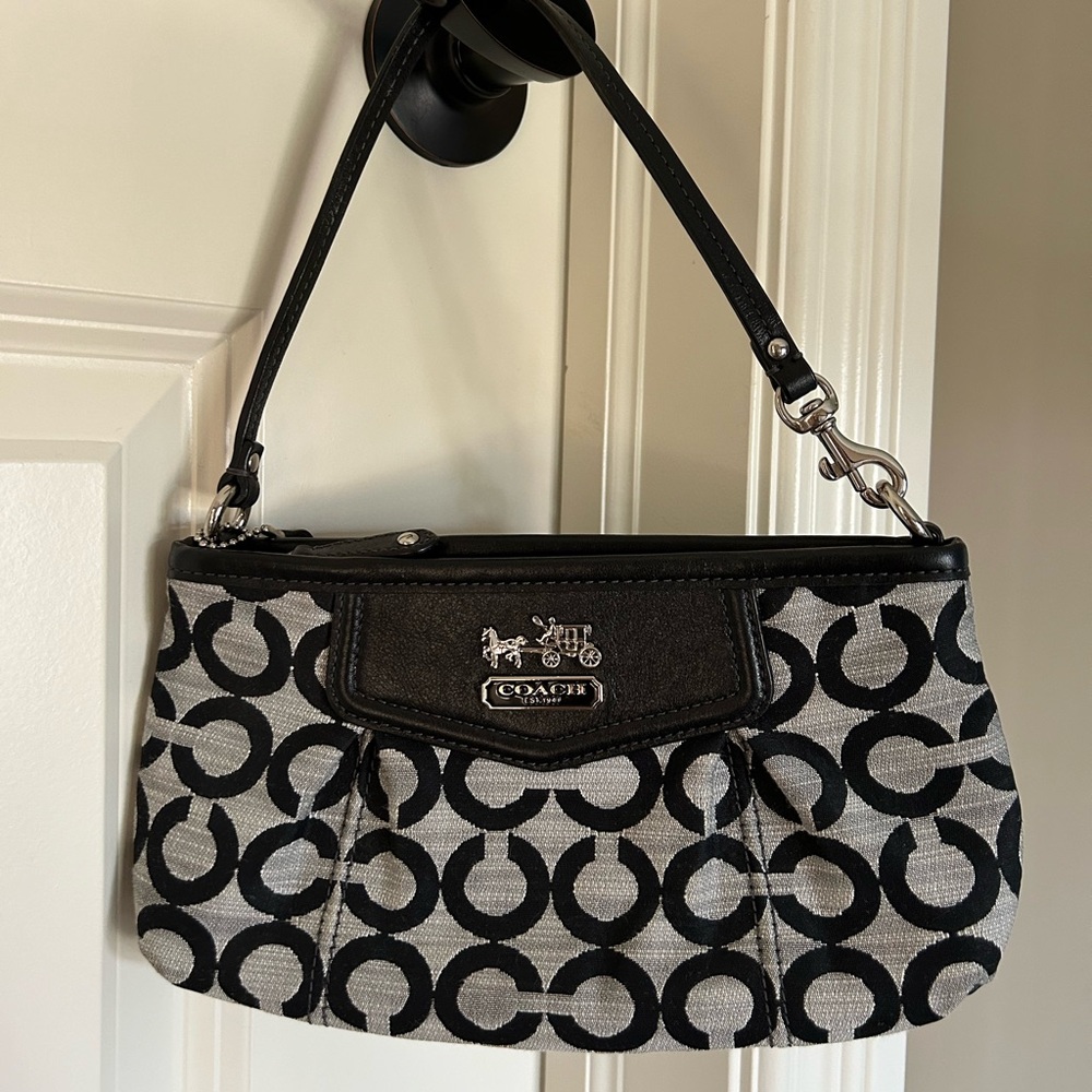 Coach Y2K Black & Grey Wristlet With Turquoise Blue Satin Lining